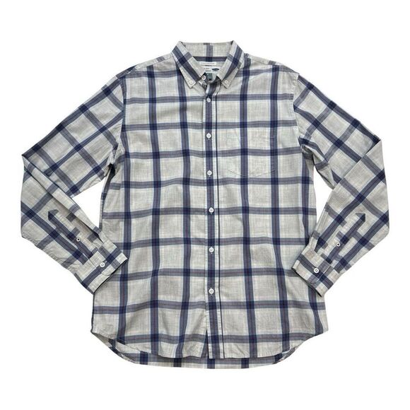 Old Navy Mens Size Medium Gray Blue Red Plaid Button Down Shirt - Picture 1 of 5